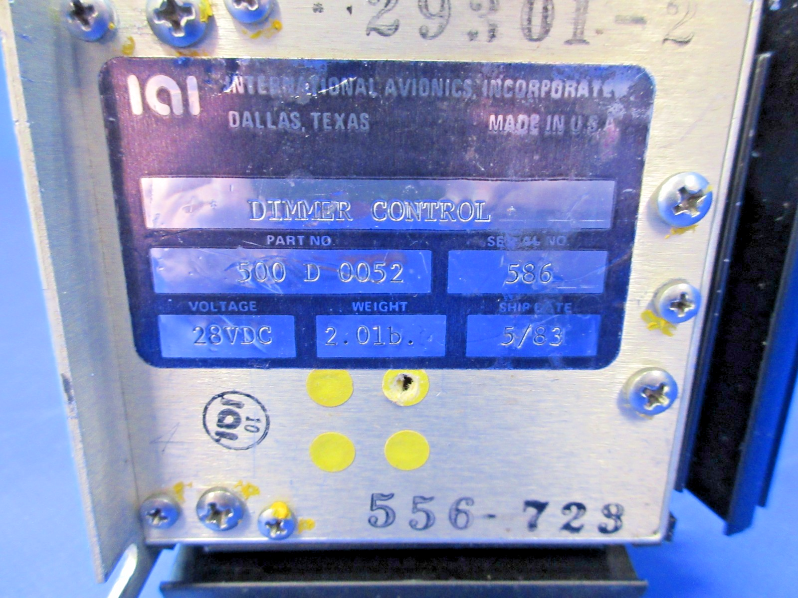 Piper Cheyenne IAI Dimmor Control w/Connector 28V 500D0052 WARRANTY  (0426-817)3