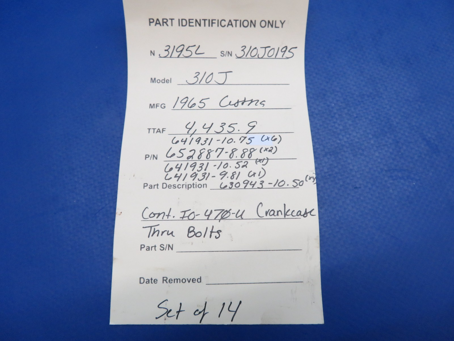 Continental IO-470-U Crankcase Bolts P/N 641931-10.75 SET OF 14 (0326-1808)12