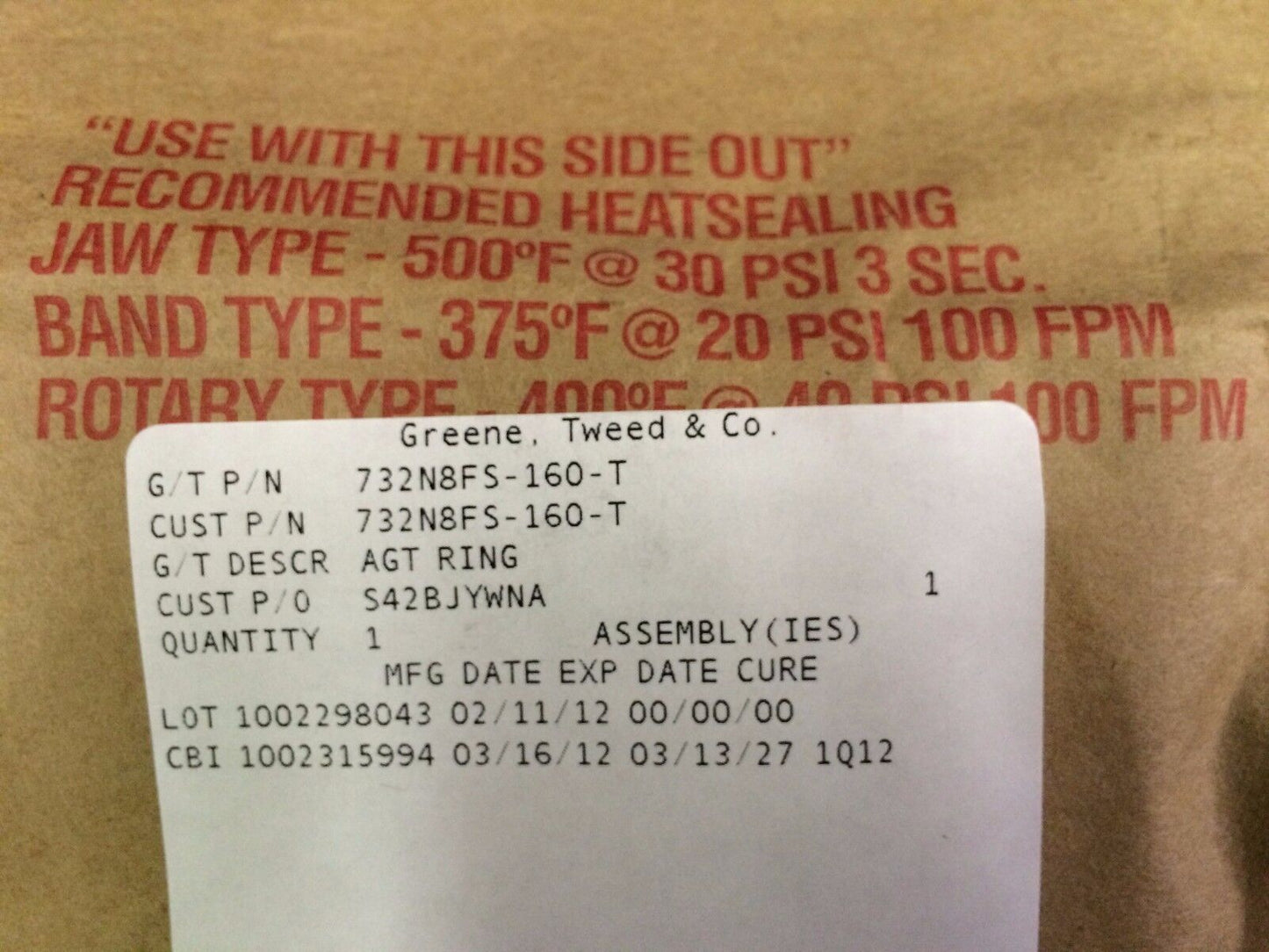 Dassault Falcon Aircraft Seal / Gasket P/N 732N8FS-160-T (1216-66)