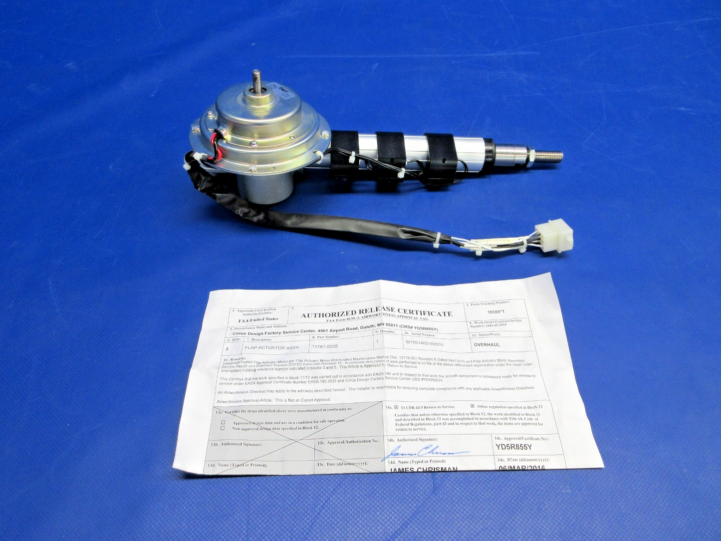 Cirrus SR20 / SR22 Flap Actuator w/8130 P/N 11787-003S OH (0326-712)0