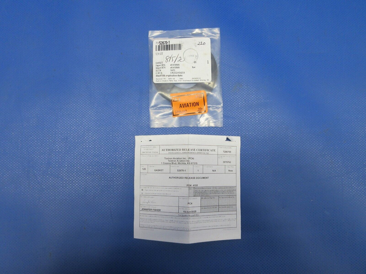 Cessna Fuel Sender Gasket  P/N S2670-1 NOS w/8130 (0424-1215)
