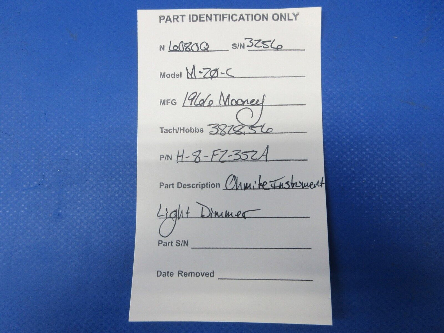 Mooney M20 / M20C Ohmite Instrument Light Dimmer P/N H-8-F2-352A (1024-1317)