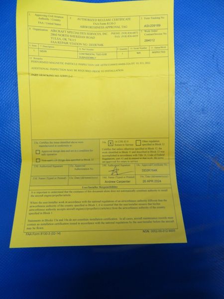Continental TSIO-520-E-C-D Crankshaft Gear Small 632892 INSPECTED (0624-1716)