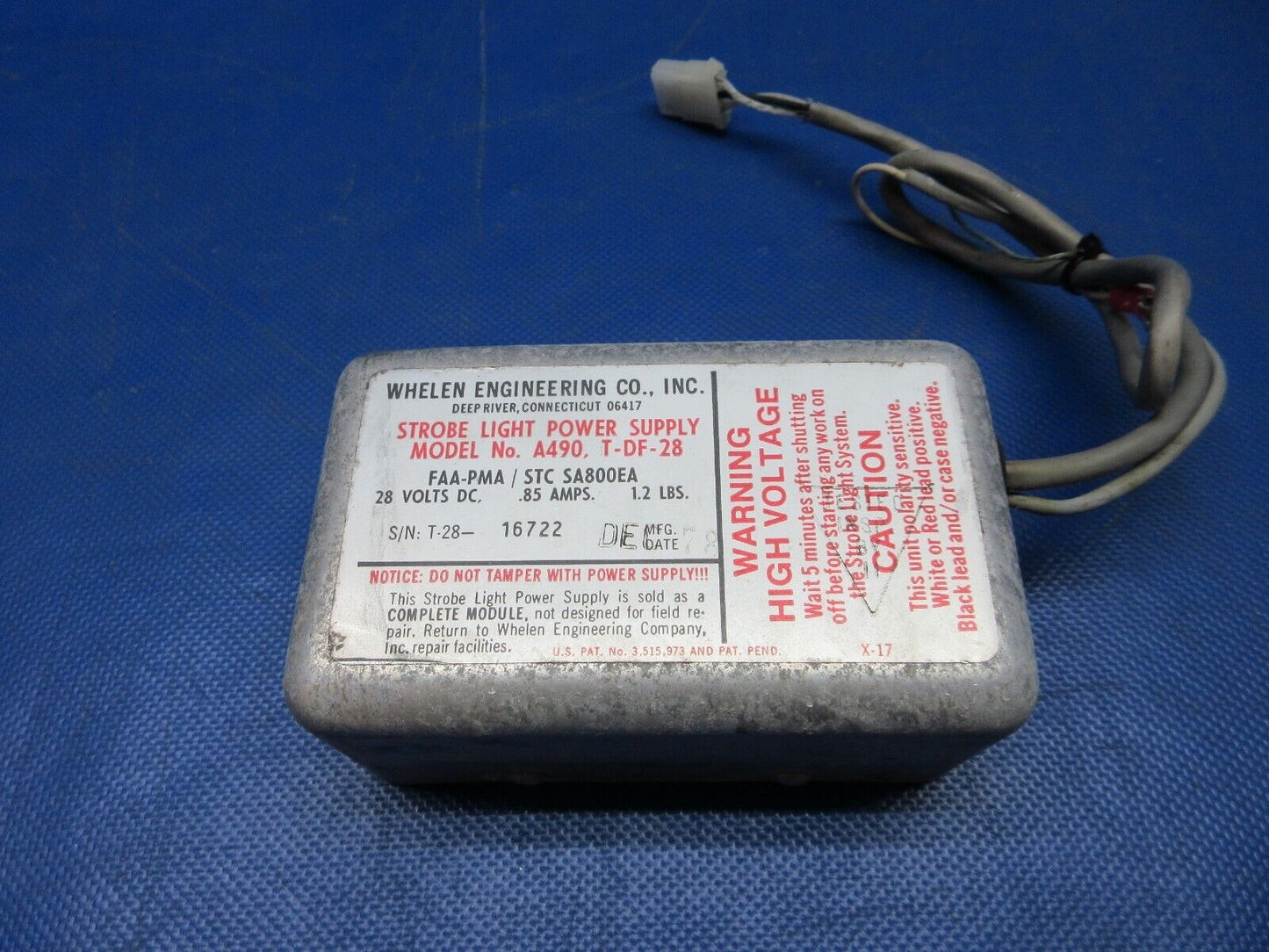 Cessna 337 / P337H Whelen Strobe Light Power Supply P/N A490 TESTED (0724-1228)