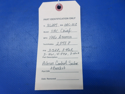 =Aeronca 11AC Chief Aileron Control Sector & Bracket P/N 3-528 (1024-1413)