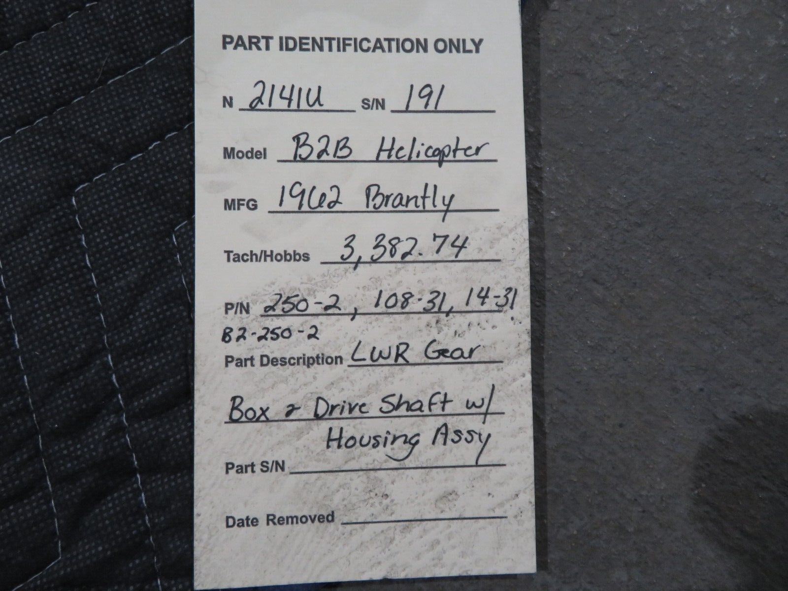Brantly B2B LWR Gear Box & Drive Shaft w/ Housing P/N 250-2, 250-4 (0323-28)23