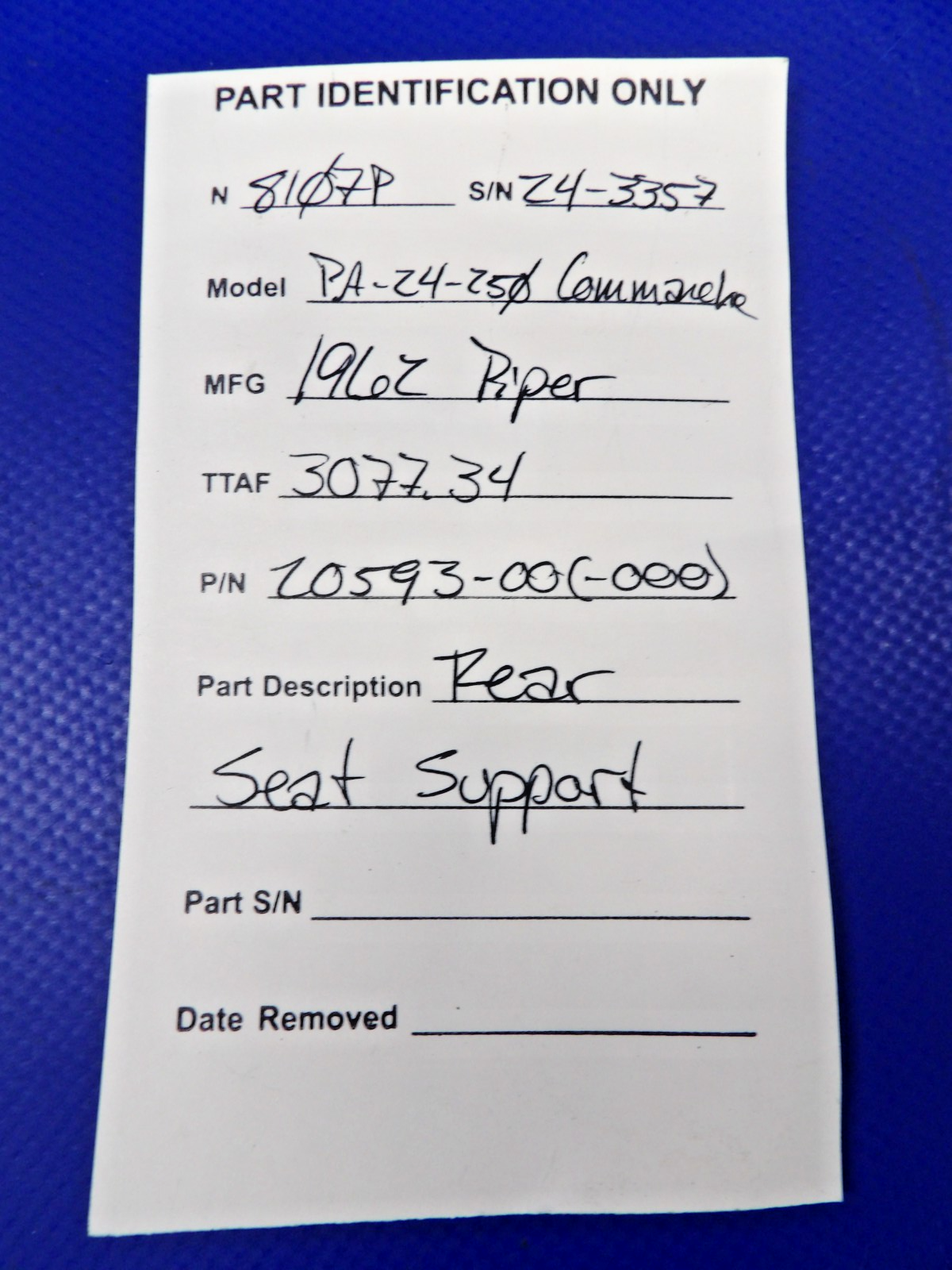 Piper PA-24-250 Comanche Rear Seat Support P/N 20593-00 (0526-1220)9