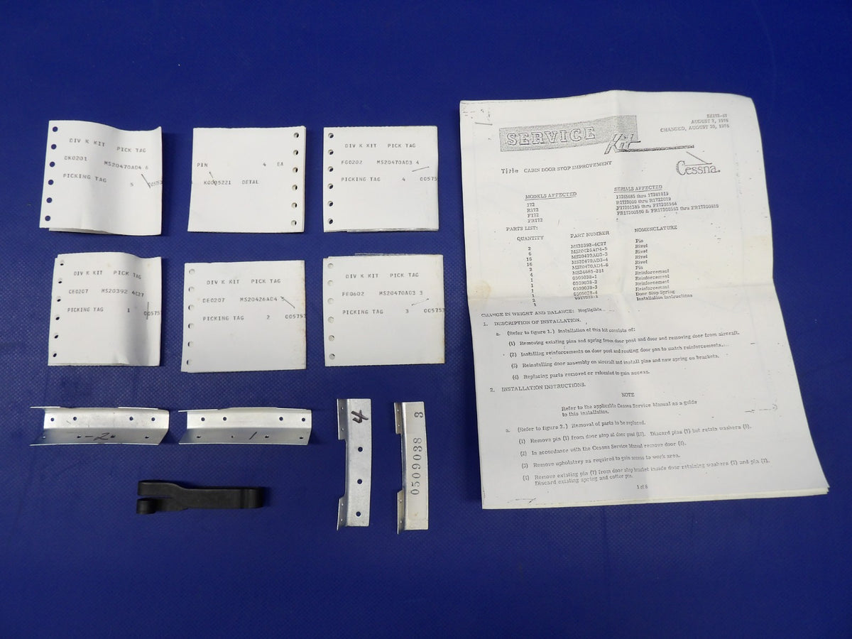 Cessna 172 Cabin Door Stop Improvement Kit P/N SK172-47 NOS (0526-1416)0