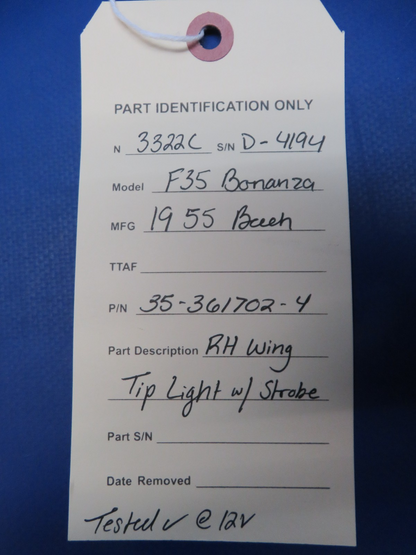 Beech F35 Bonanza RH Wing Tip Light w/ Strobe P/N 35-361702-4 TESTED (0326-193)11