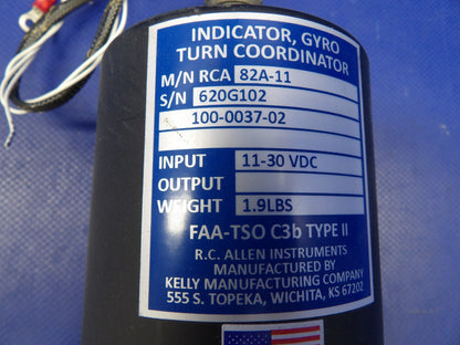 Diamond R.C. Allen Turn Coordinator 11-30V P/N RCA82A-11 TESTED (0626-1466)1