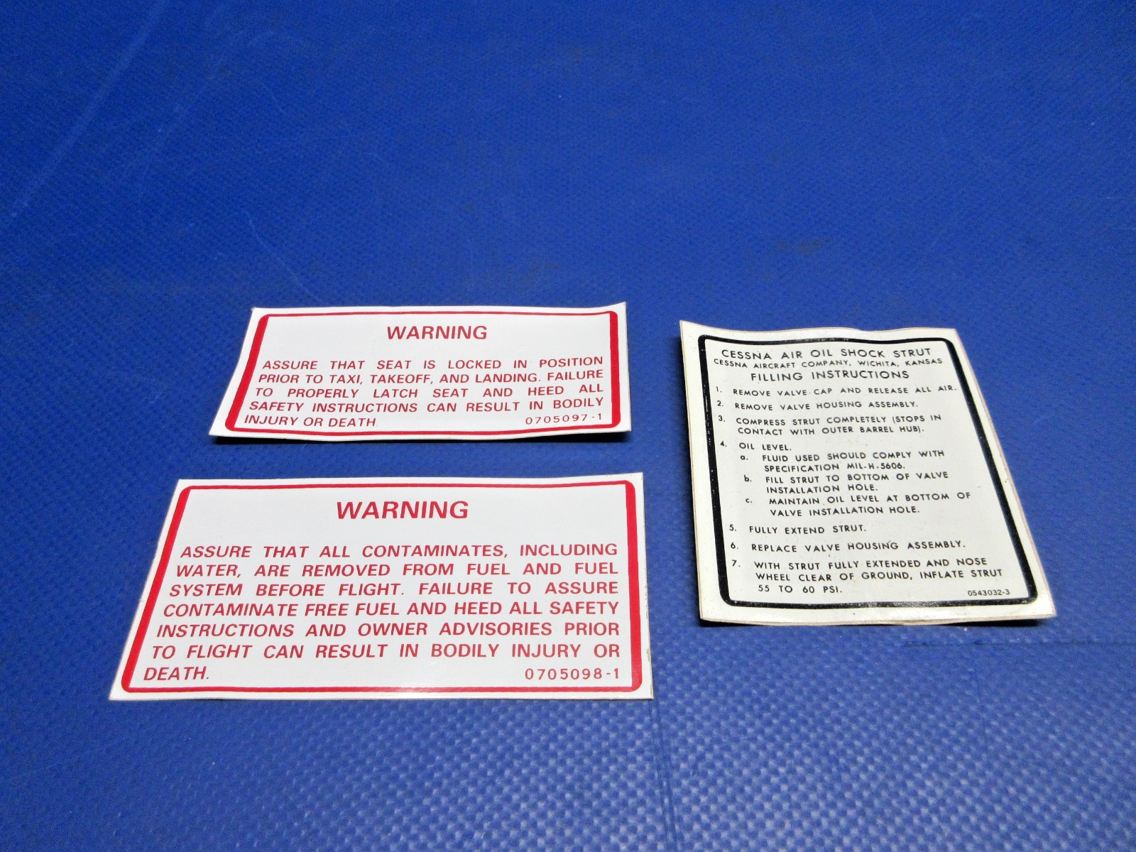 Cessna Assorted Placards LOT P/N 0543032-3 NOS (0426-721)0