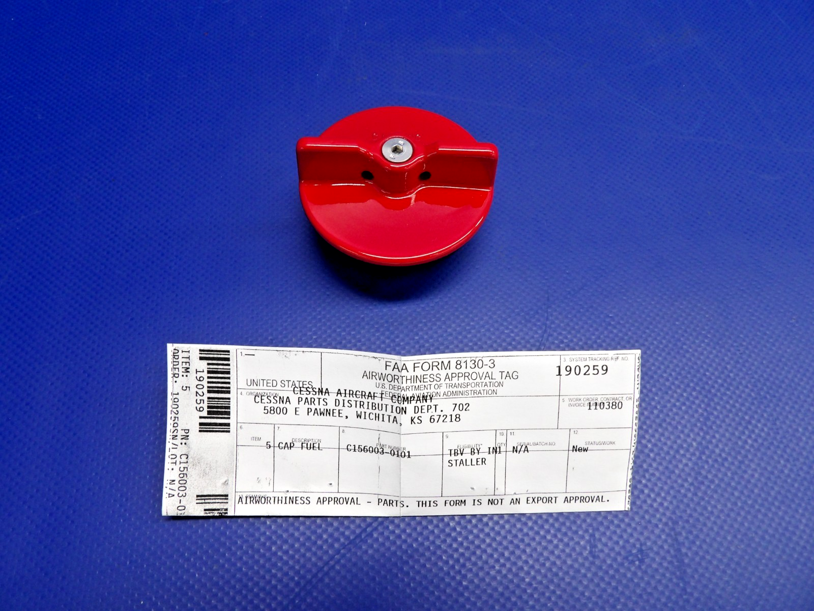 Cessna Fuel Filler Cap w/ 8130 P/N C156003-0101 NOS (0426-1227)1