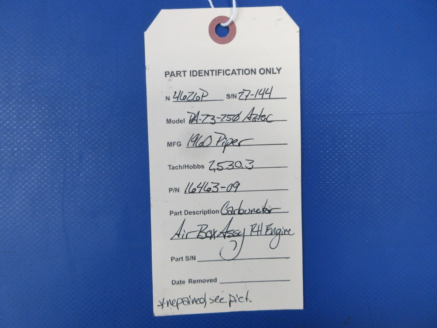 Piper PA-23-250 Aztec Carburetor Air Box Assy RH Engine P/N 16463-09 (0924-1251)
