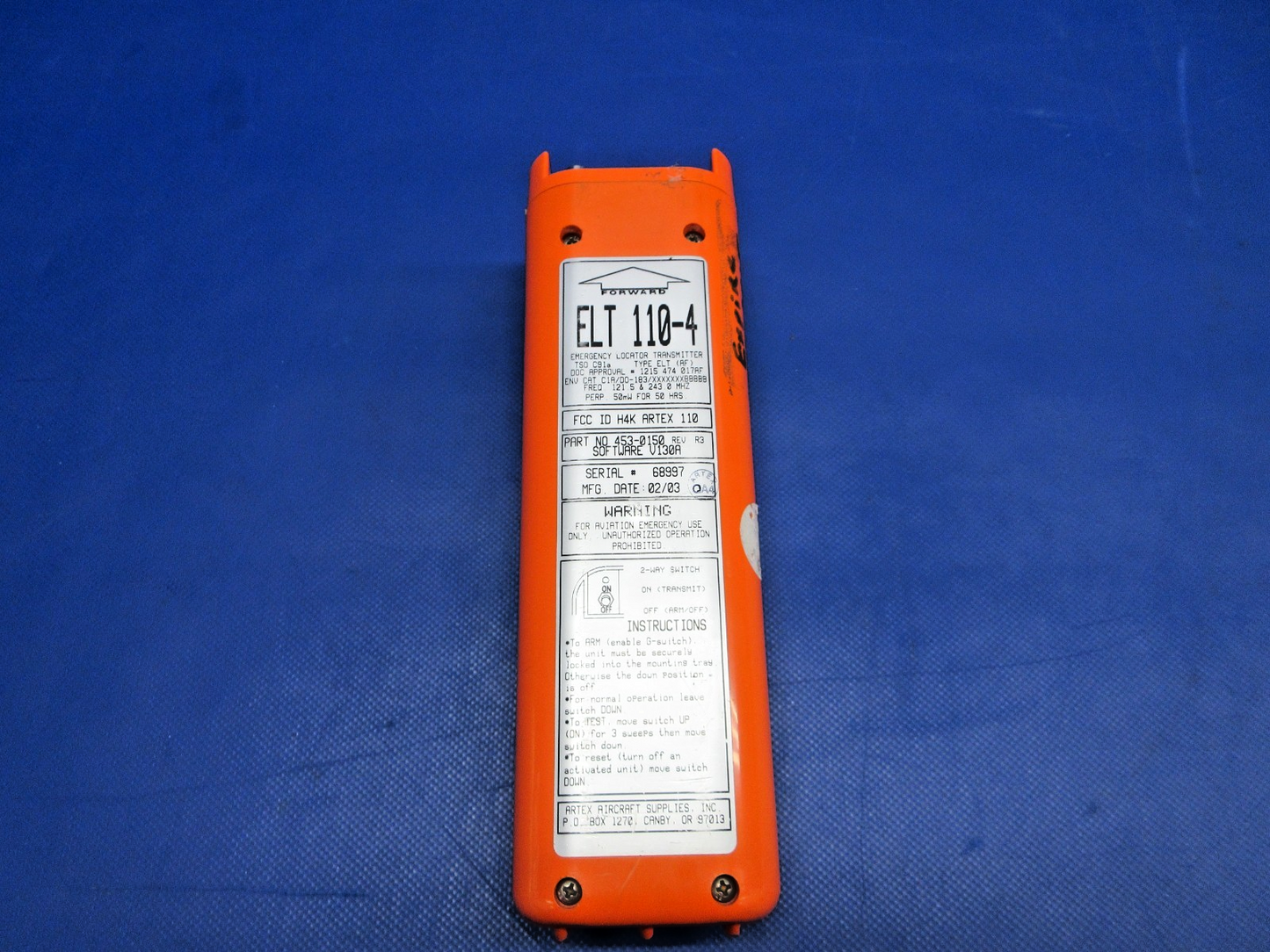 Artex Emergency Locator Transmitter ELT 110-4 P/N 453-0150 (0326-772)1