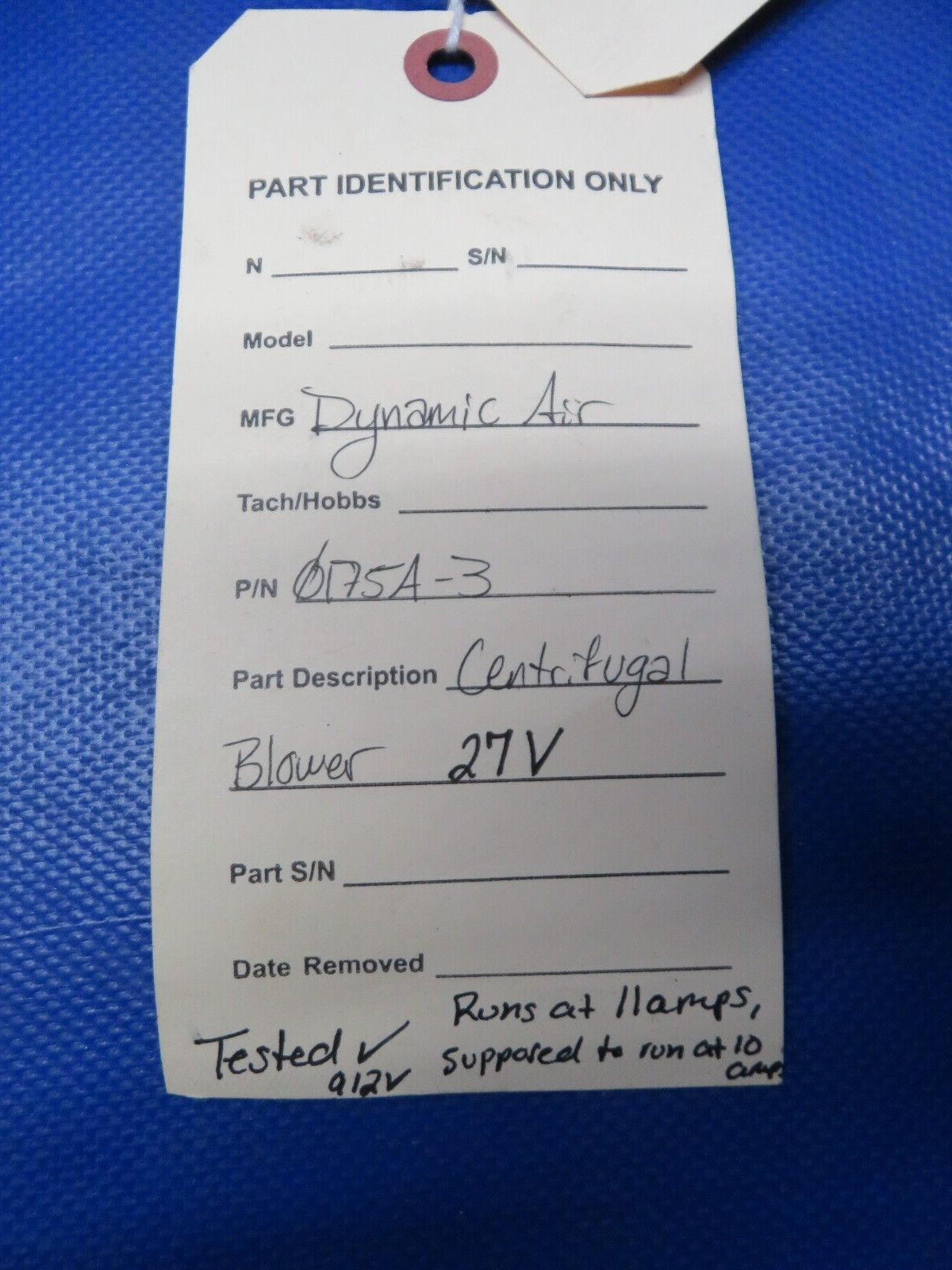 Dynamic Air Centrifugal Blower 27v P/N 0175A-3 TESTED (0424-260)