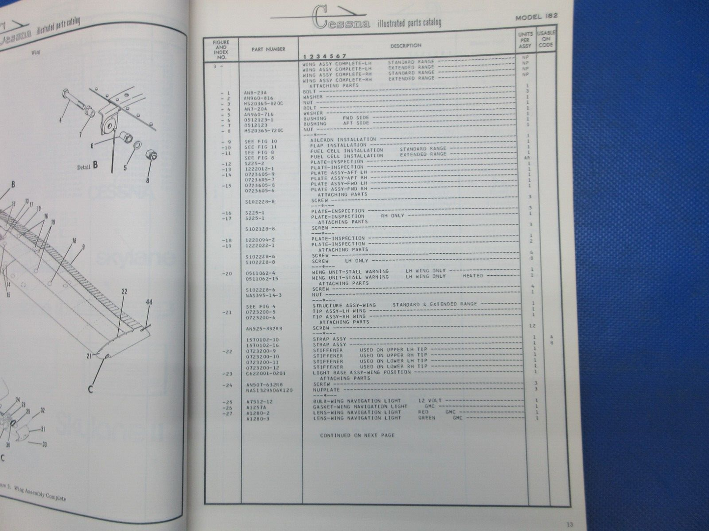 Cessna 182 & Skylane 1974 thru 1976 Parts Catalog P/N P537-12 (1024-1307)