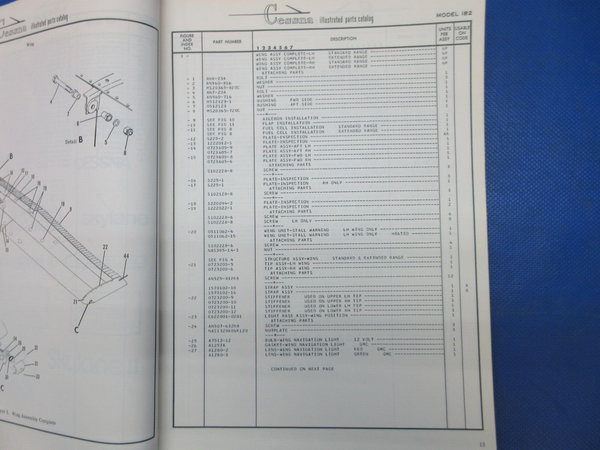 Cessna 182 & Skylane 1974 thru 1976 Parts Catalog P/N P537-12 (1024-1307)