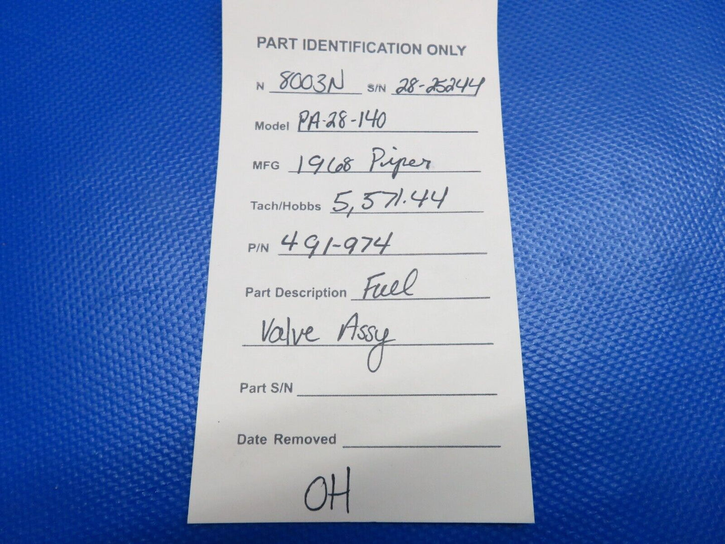 Piper PA-28-140 Cherokee Fuel Valve w/ Plate P/N 491-974 OVERHAULED (0324-1764)