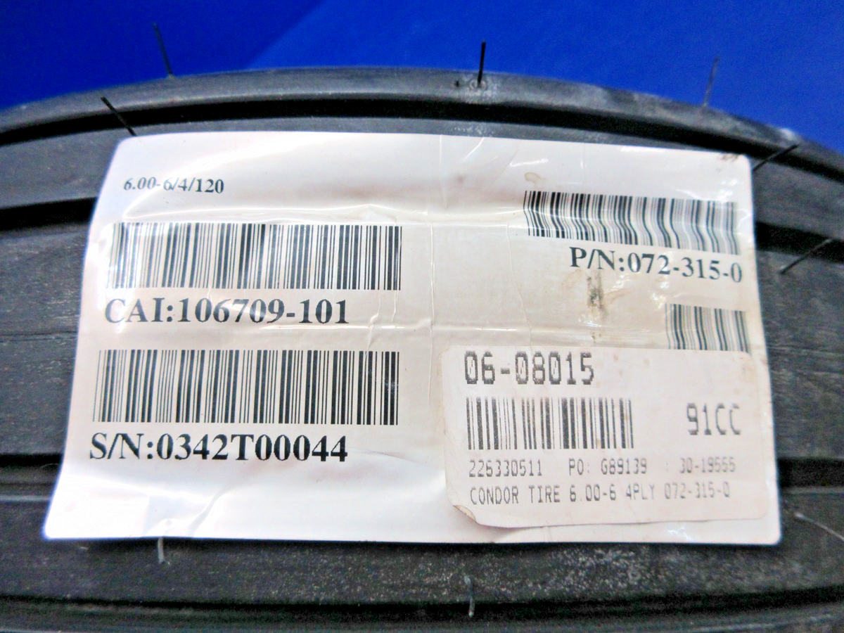 Condor 6.00-6 4 Ply Tire P/N 072-315-0 NOS (0626-2041)2