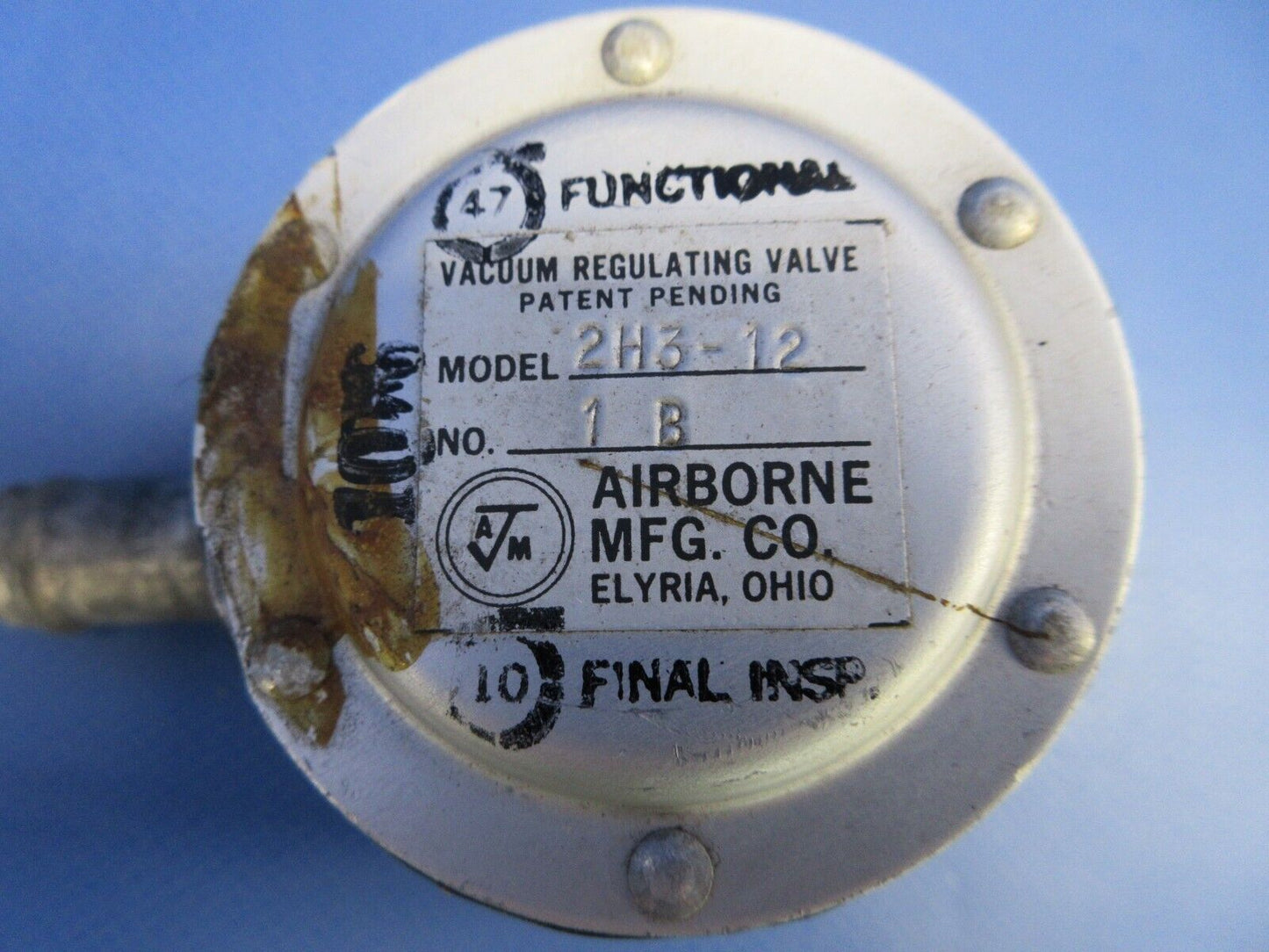 Beech C24R Sierra Airborne Vacuum Regulating Valve P/N 2H3-12 (0524-1851)