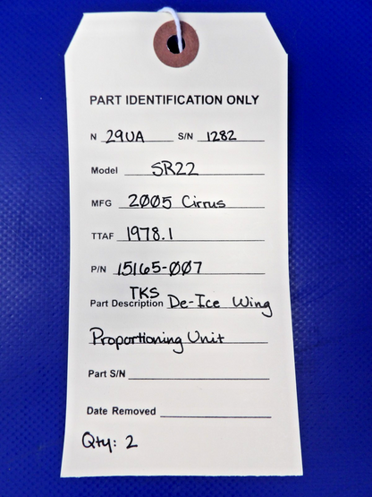 Cirrus SR22 TKS De-Ice Wing Proportioning Unit P/N 15165-007 (0926-1221)10