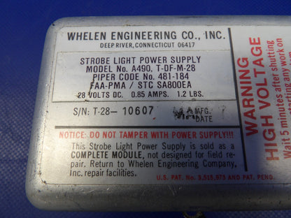 Piper Cheyenne Whelen Strobe Power Supply 28V P/N A490 TESTED (0626-1307)1
