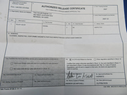 Continental IO-520 / IO-550 Idler Gear P/N 629360 Inspected w/ 8130 (0326-1730)2
