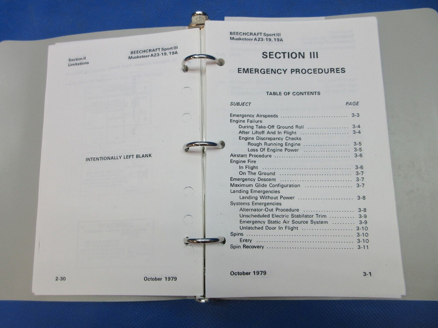 Beech A23-19 & 19A Pilot's Operating Handbook P/N 169-590002-7 (0924-1461)