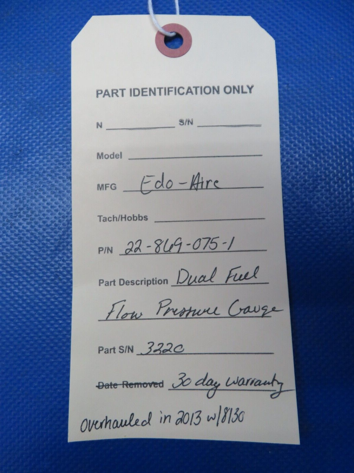 Edo Aire Dual Fuel Flow Pressure Gauge P/N 22-869-075-1 WARRANTY (1024-207)