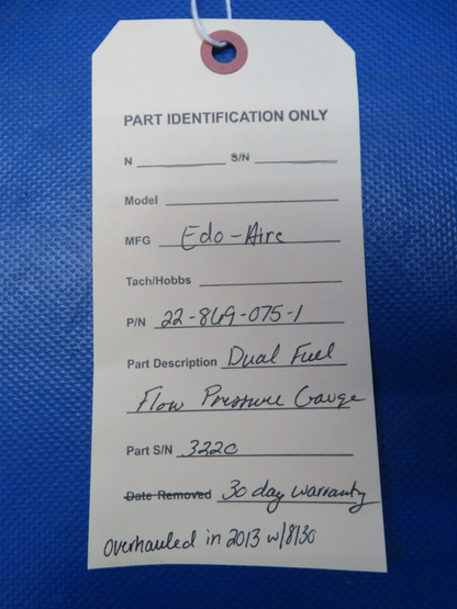 Edo Aire Dual Fuel Flow Pressure Gauge P/N 22-869-075-1 WARRANTY (1024-207)