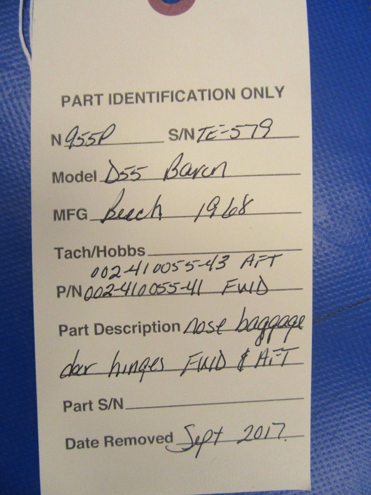 Beech Baron Nose Baggage Door Hinges FWD & AFT P/N 002-410055-43 & -41 (1117-66)