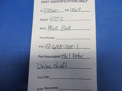Bell 47J-2 Helicopter Tail Rotor Drive Shaft P/N 47-645-205-1 (1124-893)