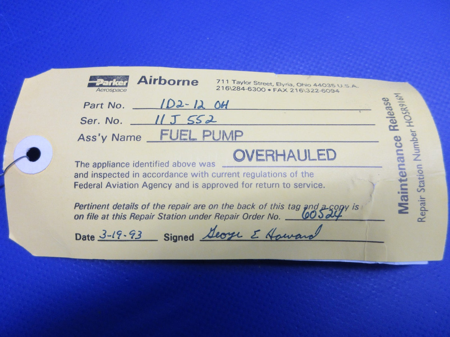 Airborne Fuel Pump 28 Volt P/N 1D2-12 OVERHAULED (0426-779)3
