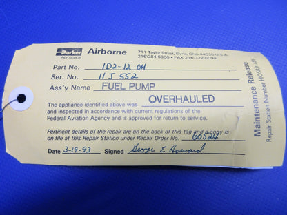 Airborne Fuel Pump 28 Volt P/N 1D2-12 OVERHAULED (0426-779)3