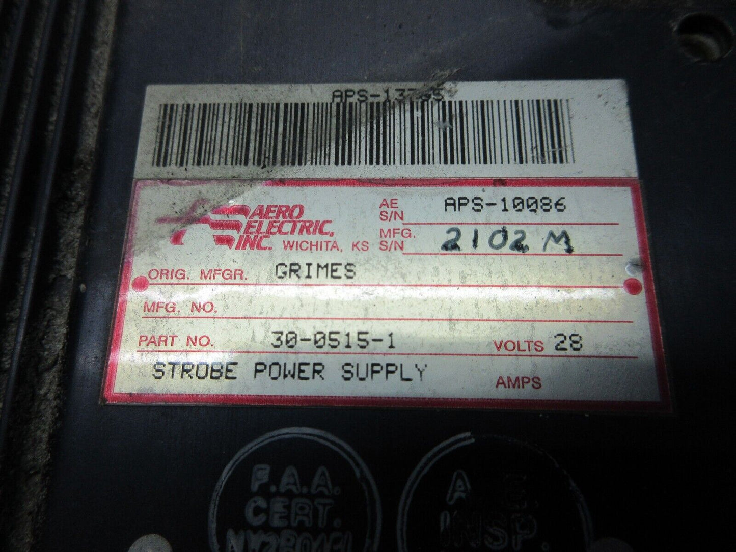Cessna 310 Grimes RH Strobe Power Supply 28v P/N 30-0515-1 TESTED (1224-1282)