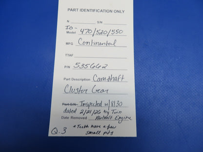 Continental Camshaft Cluster Gear P/N 535662 Inspected w/ 8130 (0326-1732)11