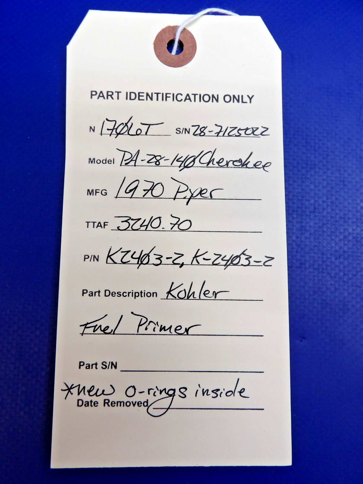 Piper PA-28-140 Cherokee Kohler Fuel Primer P/N K2403-2 (0626-1301)11