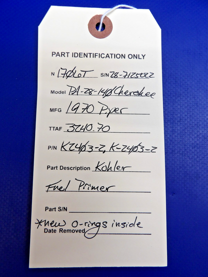 Piper PA-28-140 Cherokee Kohler Fuel Primer P/N K2403-2 (0626-1301)11