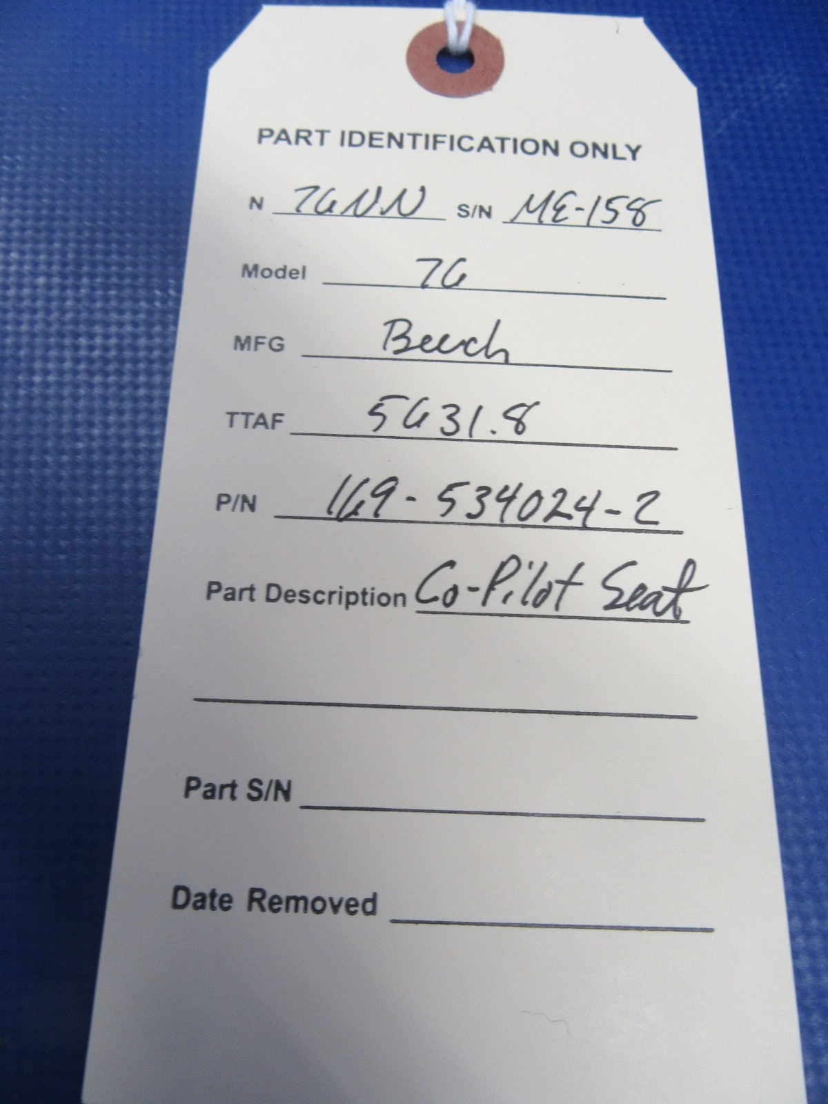 Beech 76 Duchess Co-Pilot Seat P/N 169-534024-2 (0326-54)7