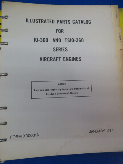 Continental IO-360 & TSIO-360 Series 1974 Parts Catalog P/N X30031A (1024-200)