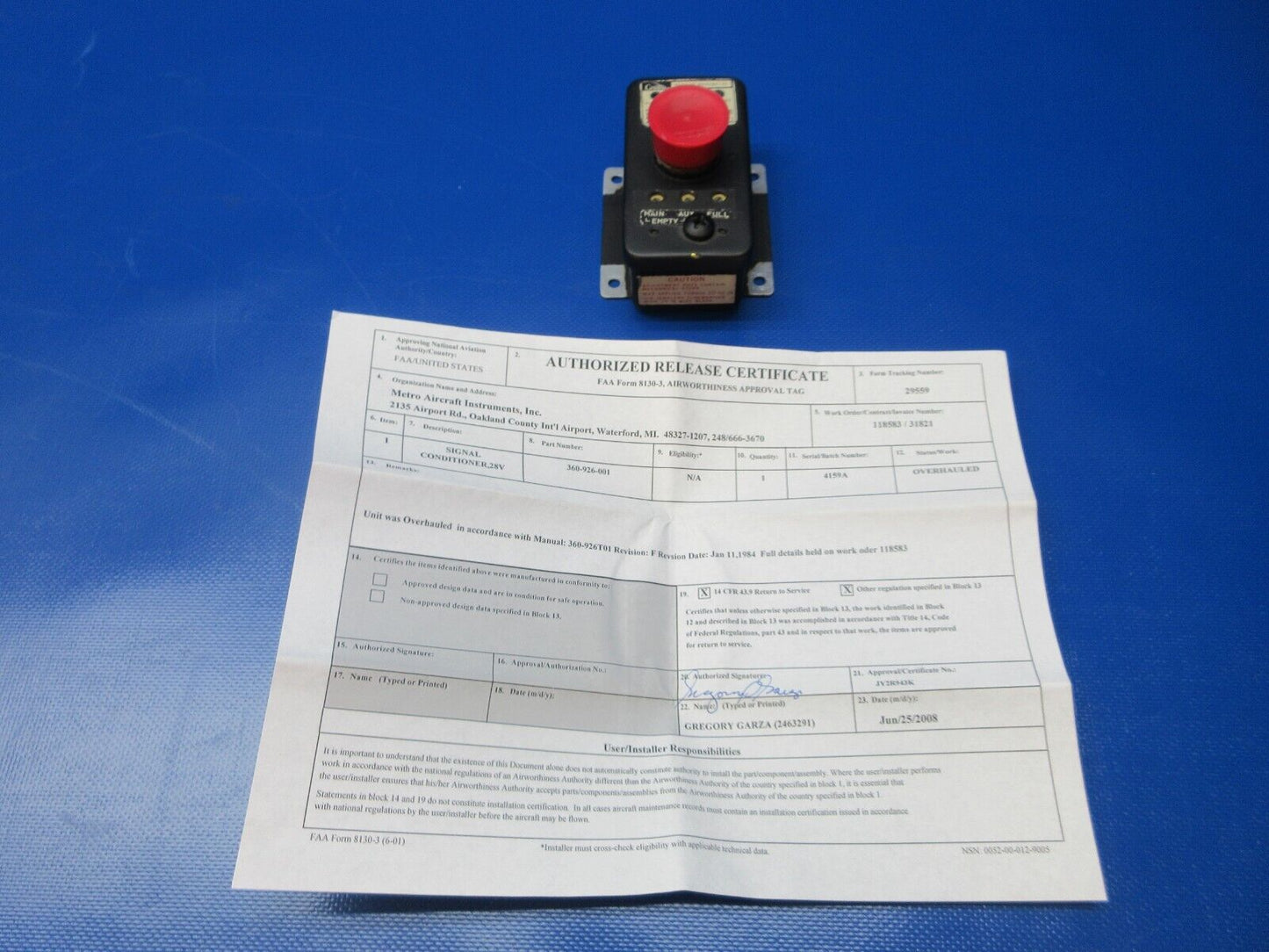 Cessna Fuel Quantity Indicator 9910082-32 w/ WARRANTY & 8130 (1224-1258)