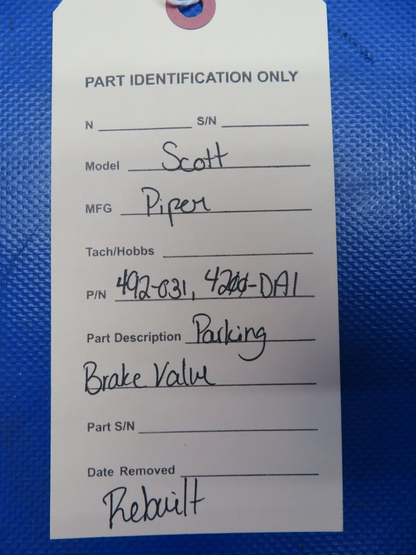 Piper Scott 4200 Parking Brake Valve P/N 4200-DA1 REBUILT (0624-1800)