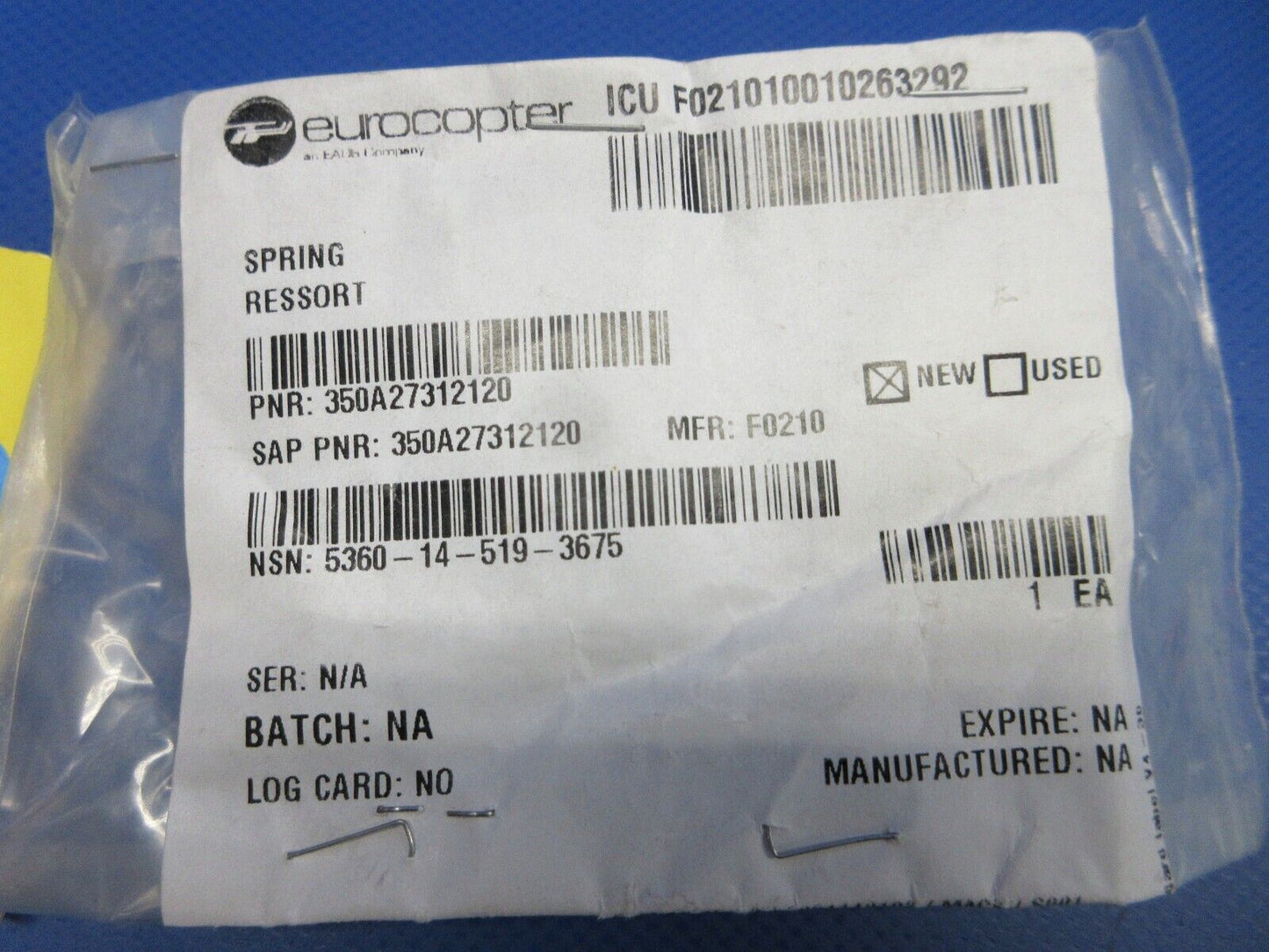 Eurocopter Spring P/N 350A27312120 (0324-741)