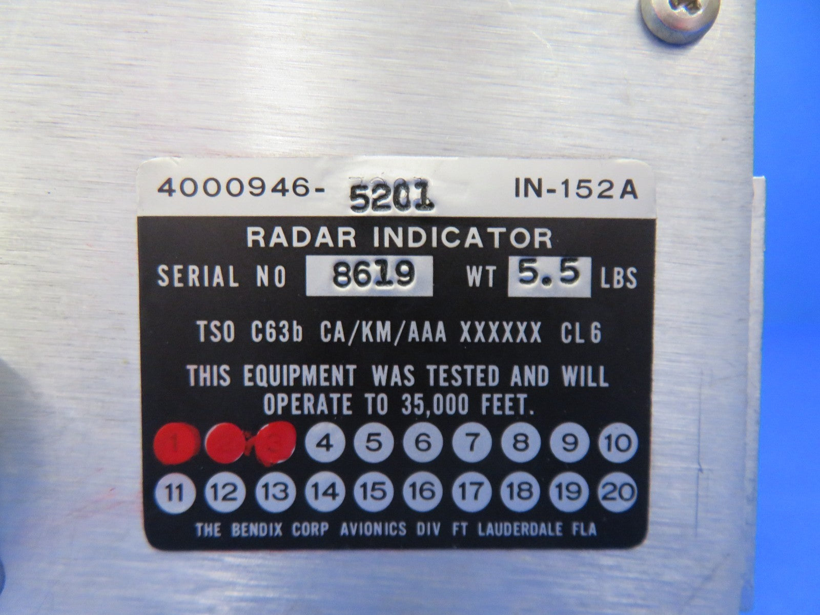 Bendix Radar Indicator IN-152A w/ Tray 28v P/N 4000946-5201 WARRANTY (0326-235)1