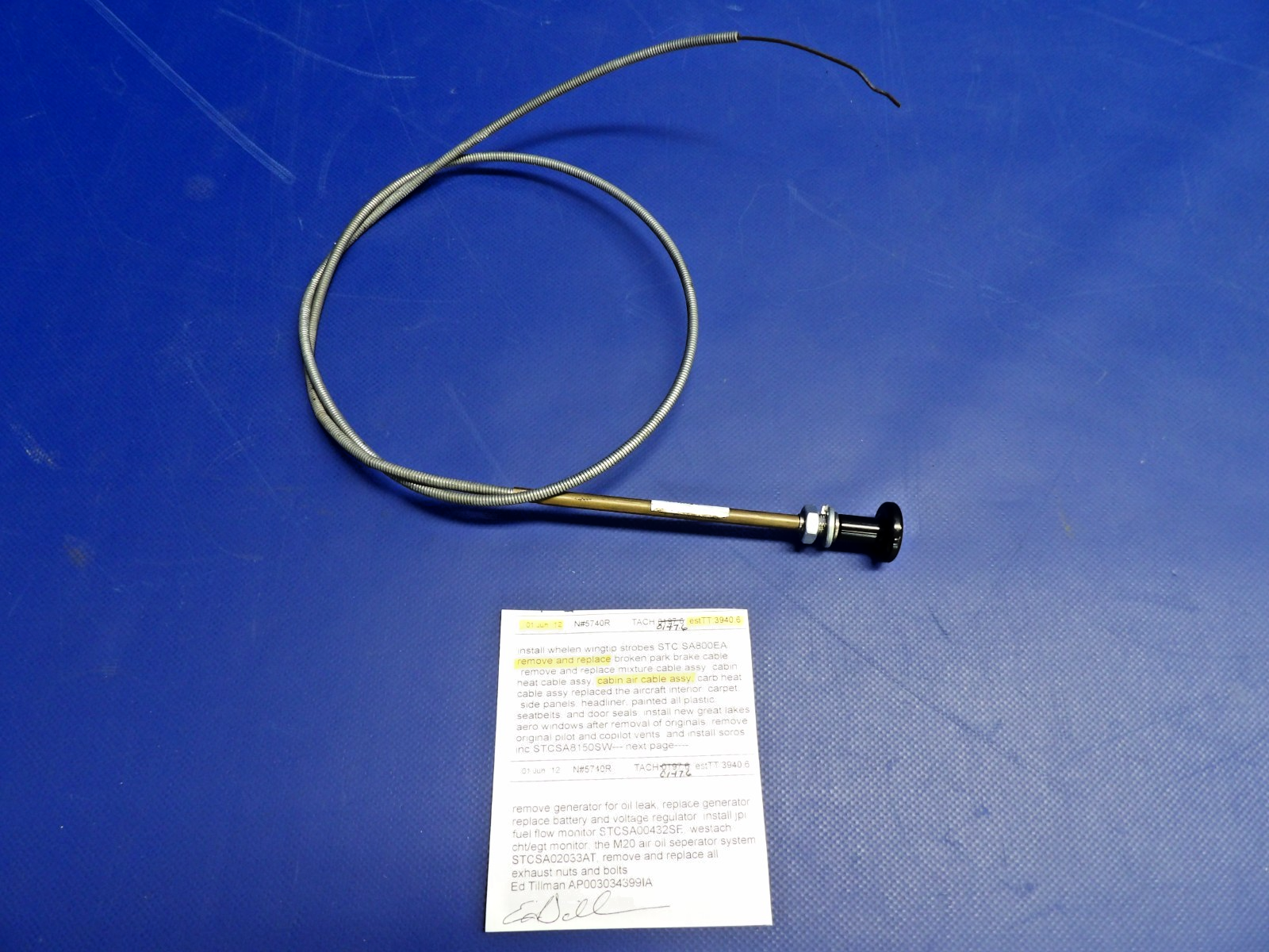 Cessna 172 / 172G McFarlane Cabin Air Control Cable P/N MCU224-072 (0326-1234)0