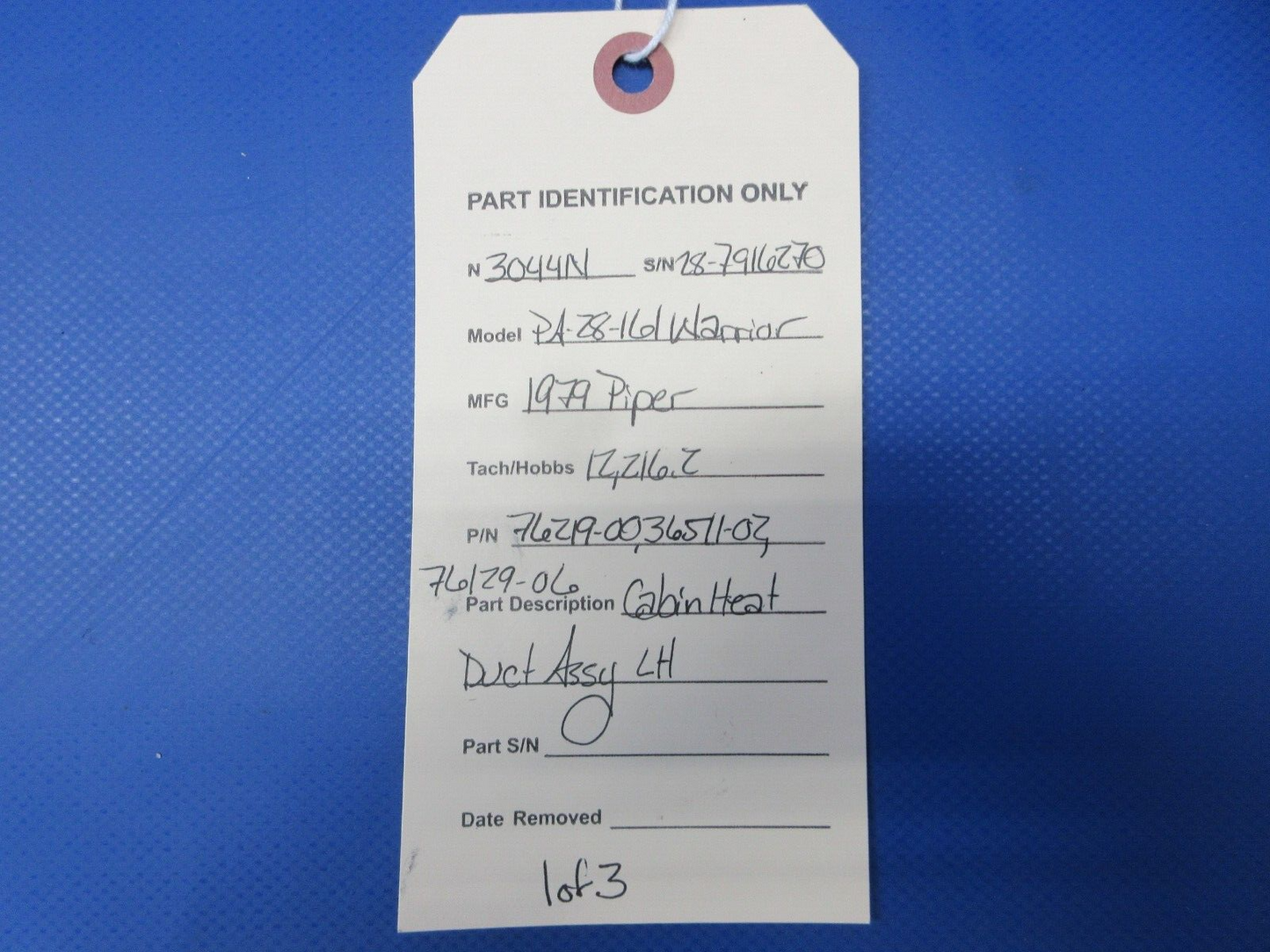Piper PA-28-161 Warrior Cabin Heat Duct Assy LH P/N 76219-00 (0824-2143)