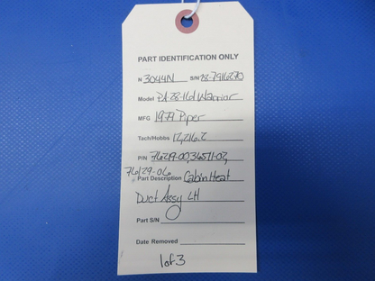 Piper PA-28-161 Warrior Cabin Heat Duct Assy LH P/N 76219-00 (0824-2143)