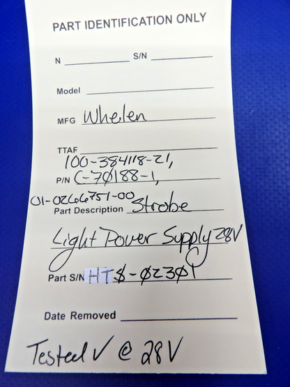 Whelen Strobe Light Power Supply 28V P/N C-70188-1 TESTED (0426-1343)11