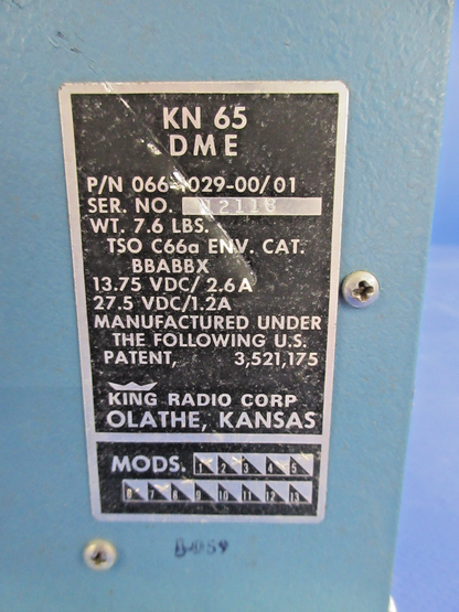 King KN65 / KA58 DME & Hold Adapter 14-28V 066-1029-00/01 WARRANTY (0926-839)2