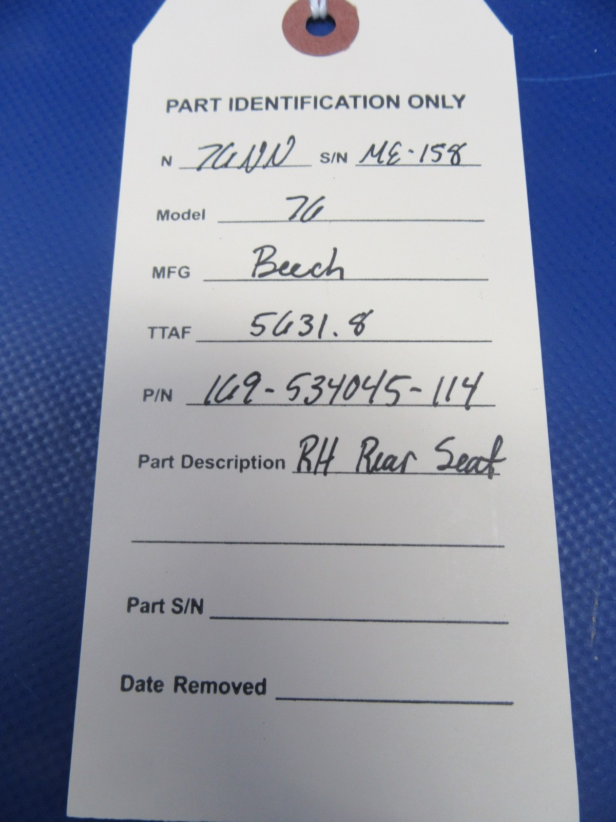 Beech 76 Duchess RH Rear Seat P/N 169-534045-114 (0326-114)7